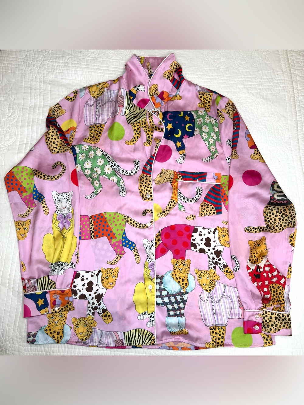 Karen Mabon Long-Sleeve Leopards Can't Change Their Spots Pajama Top Shirt Small